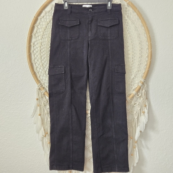 Aritzia TNA The Relay Cargo Pants Straight Leg Black Vintage Wash Size 10 - Picture 4 of 11